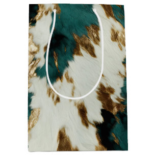 Western Emerald Gold White Cowhide  Medium Gift Bag