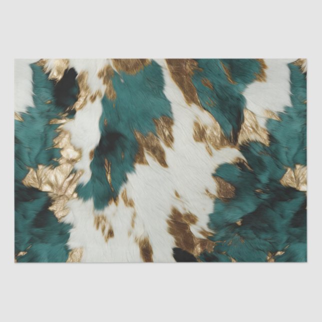 Western Emerald Gold White Cowhide  Tissue Paper (Front)