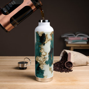 Western Emerald Gold White Cowhide  Water Bottle