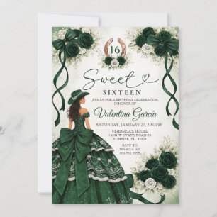 Western Emerald Green Princess Sweet 16 Birthday Invitation