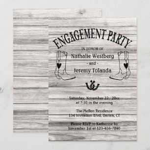 Western Engagement Party Wood Cowboy Boot Country Invitation