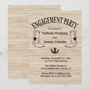 Western Engagement Party Wood Cowboy Boot Country Invitation