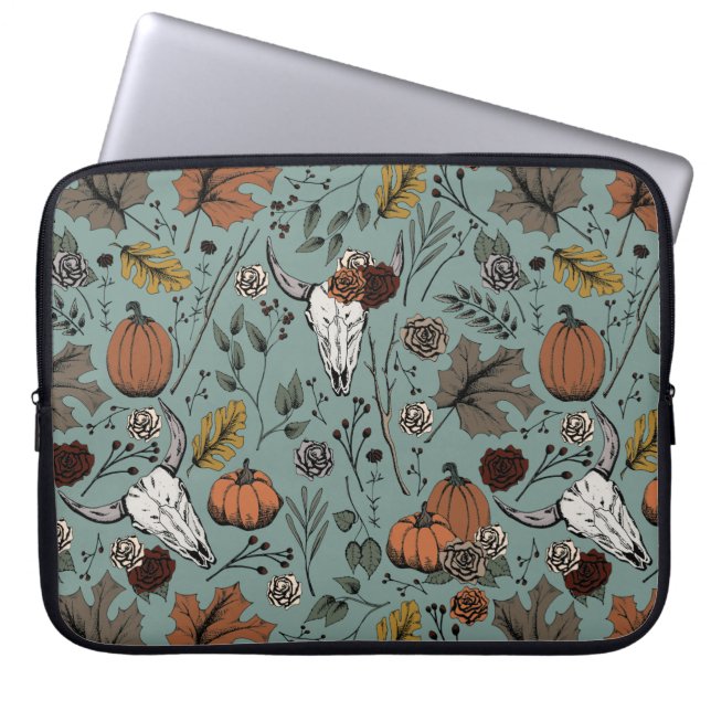 Western Eucalyptus Fall Harvest and Cow Skulls Laptop Sleeve (Front)