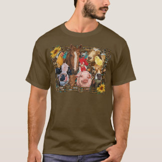 Western Farm Animals Cow Pig Chicken Horse Barn Fa T-Shirt