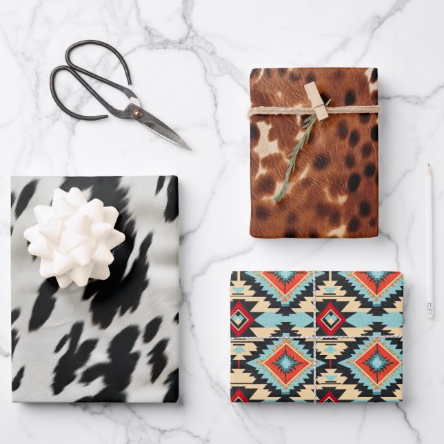 Western Farm Cowhide  Wrapping Paper Sheet (Front)