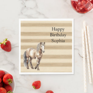 Western Farm Cream Stripes Horse Birthday Napkin