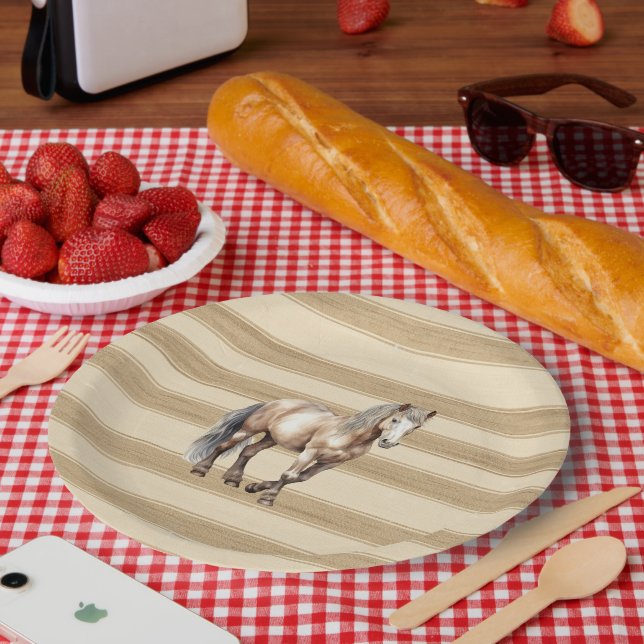 Western Farm Cream Stripes Horse Birthday Paper Plate (Picnic)