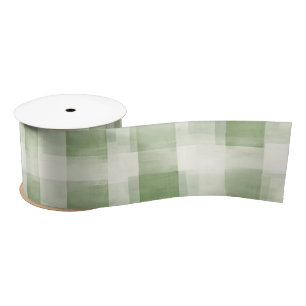 Western Farm Green Cream Plaid Stripes Christmas Satin Ribbon