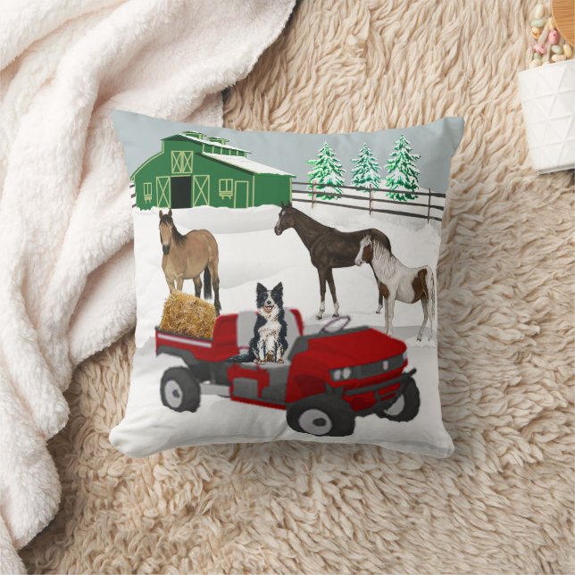 Western Farm Horse Ranch Red ATV Dog and Barn Cushion (Blanket)