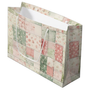 Western Farm Mint Pink Floral Quilt Patterns Large Gift Bag