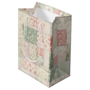 Western Farm Mint Pink Floral Quilt Patterns Medium Gift Bag