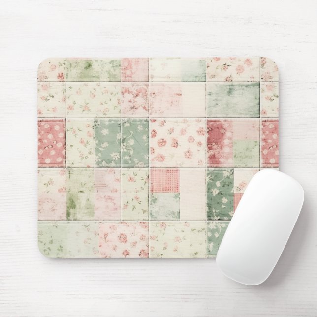 Western Farm Mint Pink Floral Quilt Patterns Mouse Mat (With Mouse)