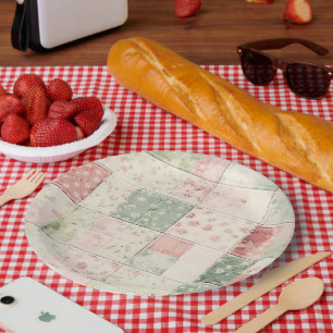 Western Farm Mint Pink Floral Quilt Patterns Paper Plate