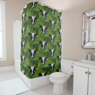Western Farm Ranch Holstein Calf In Grass   Shower Curtain