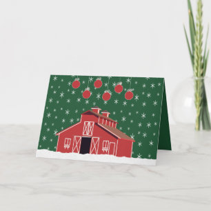 Western Farm Ranch Red Barn Holiday Card