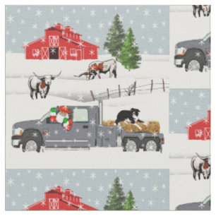 Western Farm Ranch Santa Cattle and Dog Fabric
