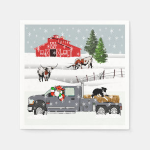 Western Farm Ranch Santa Cattle and Dog  Napkin