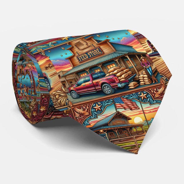 Western Farm Ranch Scenes Large Print Tie (Rolled)