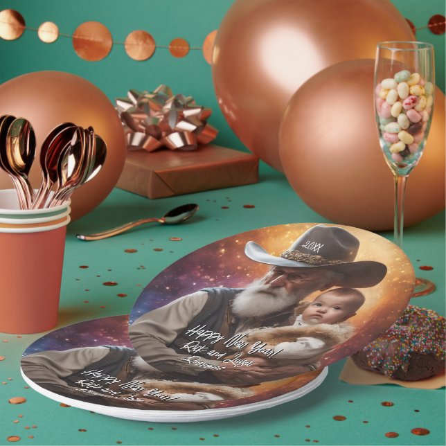 Western Father Time and Baby New Year Paper Plate (Multi)