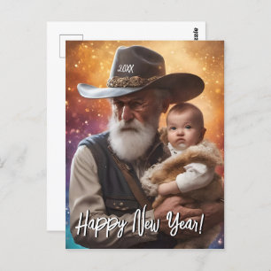 Western Father Time and Baby New Year Postcard