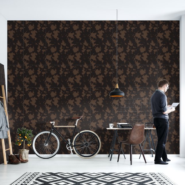 Western Faux Cow Print Black and Brown  Wallpaper (Living Room)