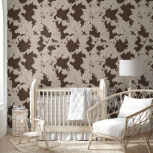 Western Faux Cow Print Brown and Cream  Wallpaper