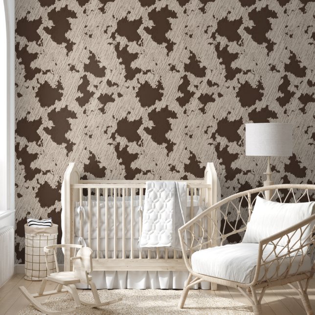 Western Faux Cow Print Brown and Cream  Wallpaper (Kids)