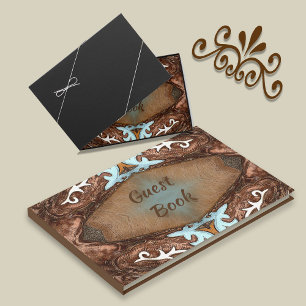 Western Faux Leather and Turquoise Guest Book