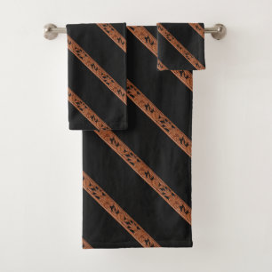 Western Faux Leather Belt Print on Black Bath Towel Set