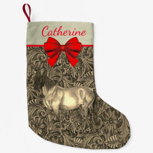 Western Faux Tooled Leather Print With Horse Small Christmas Stocking
