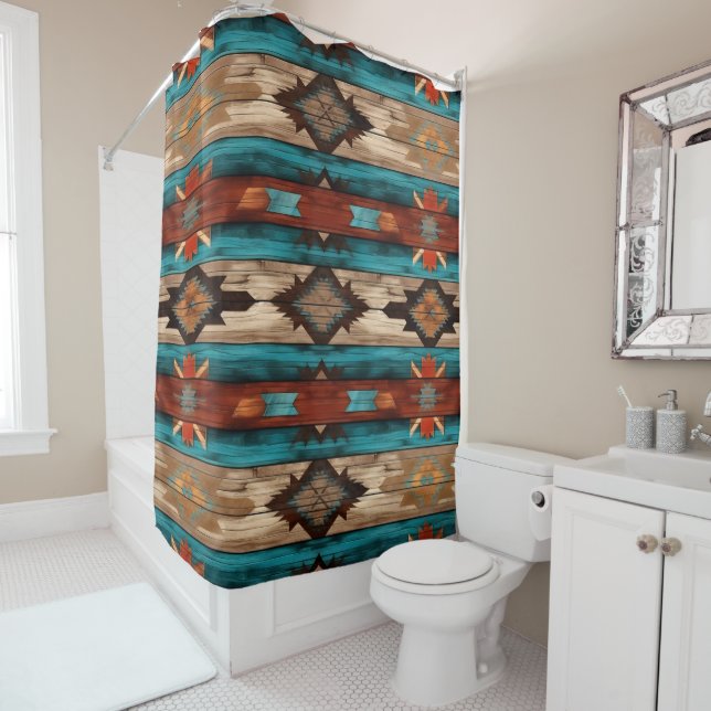 western faux wood tiled pattern  shower curtain (In Situ)