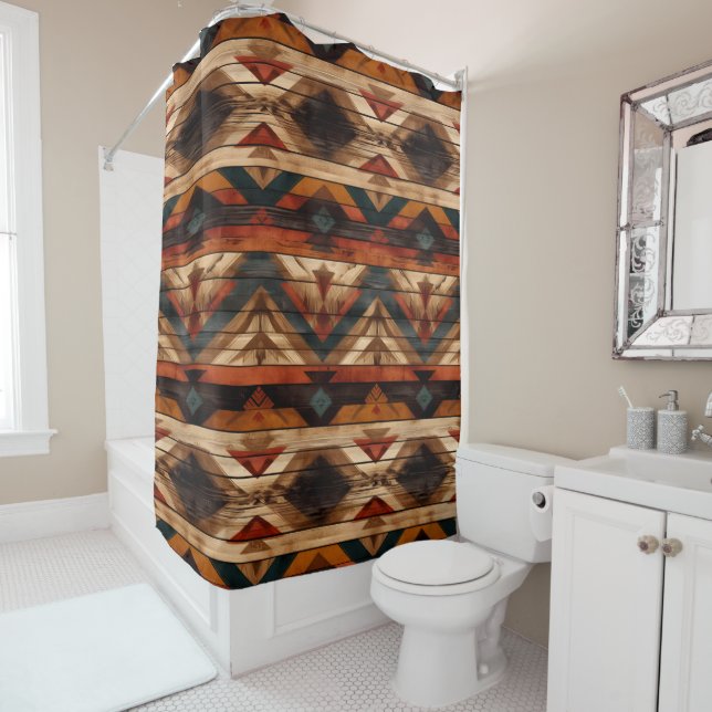 western faux wood tiled pattern  shower curtain (In Situ)