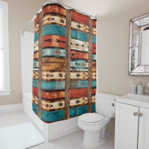 western faux wood tiled pattern  shower curtain