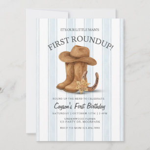 Western First Birthday Cowboy First Roundup Invitation