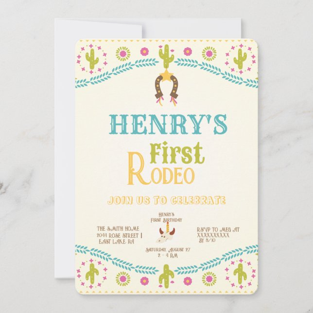 Western First Birthday Rodeo Baby Invitation (Front)
