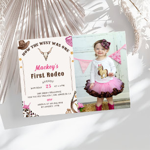Western First Birthday Rodeo Rustic Cowboy Photo Invitation