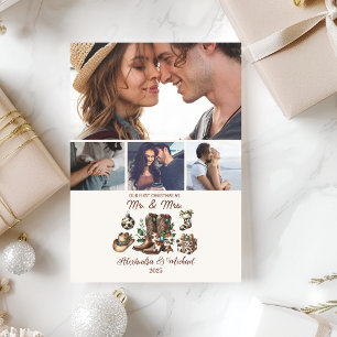 Western First Christmas As Mrs and Mr 4 Photo Holiday Card