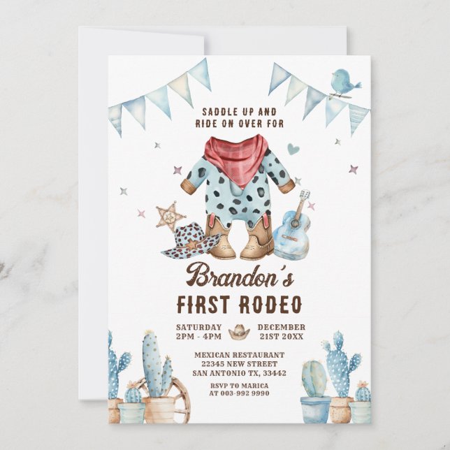 Western First Rodeo Baby Boy Birthday  Invitation (Front)