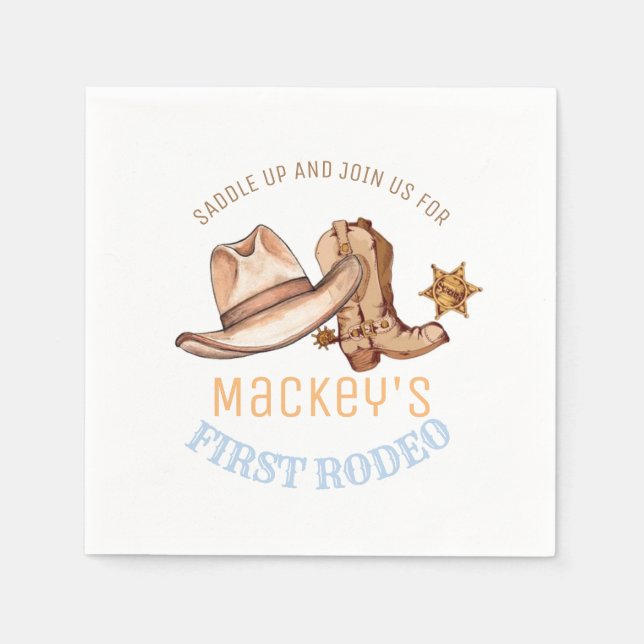 Western First Rodeo Birthday Party Boy  Napkin (Front)