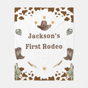 Western First Rodeo Birthday Party Fleece Blanket