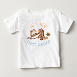 Western First Rodeo Birthday Party Paper Plate Baby T-Shirt