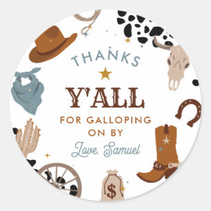 Western First Rodeo Boy First Birthday Thank You Classic Round Sticker