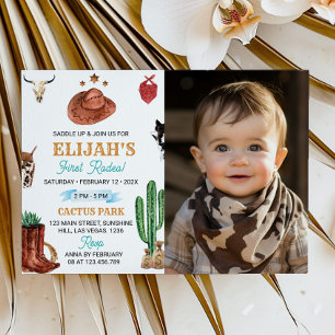 Western First Rodeo Cowboy 1st Birthday Invitation