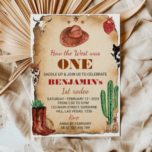 Western First Rodeo Cowboy 1st Birthday Invitation