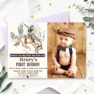 Western First Rodeo Cowboy 1st Birthday Photo Invitation
