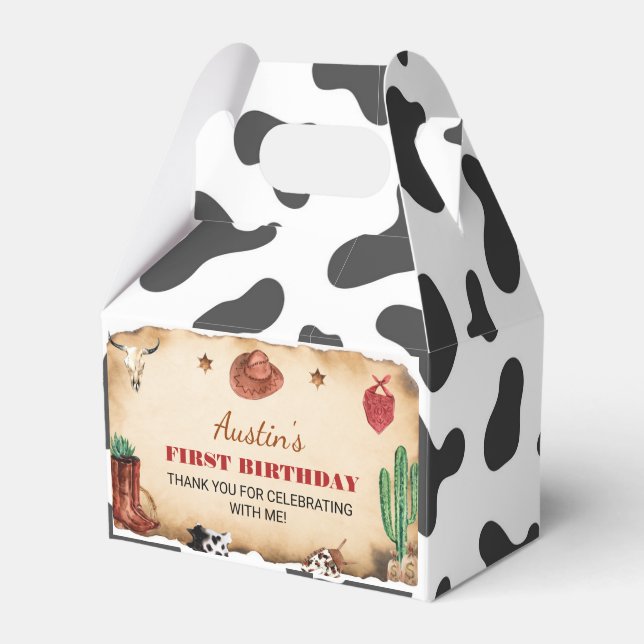 Western First Rodeo Cowboy Birthday Favour Box (Front Side)