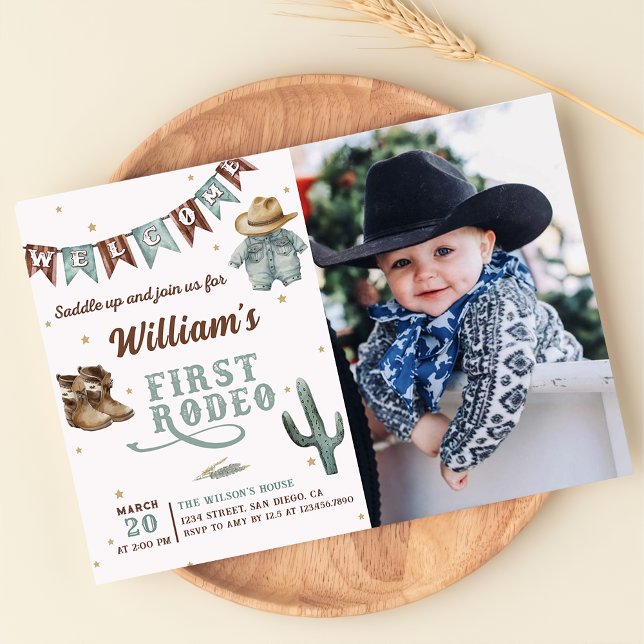 Western First Rodeo Cowboy Birthday Photo Invitation (Creator Uploaded)