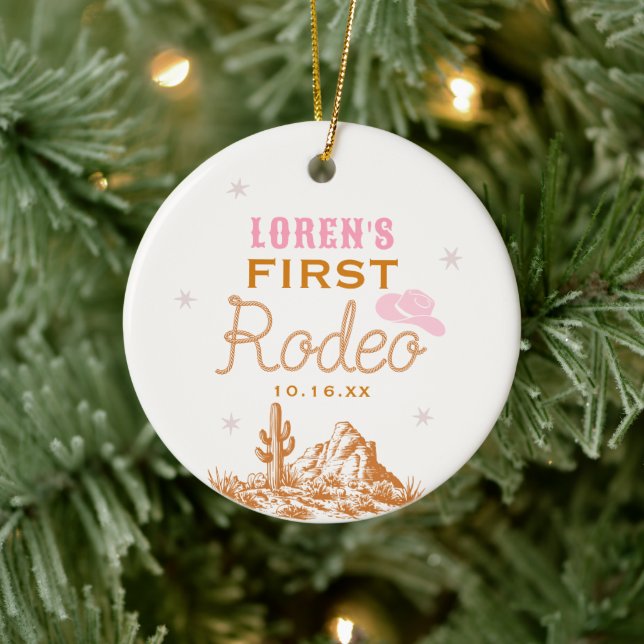 Western First Rodeo Cowgirl 1st Birthday Ceramic Tree Decoration (Tree)