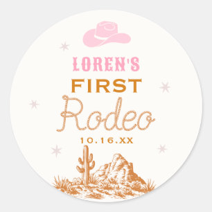 Western First Rodeo Cowgirl 1st Birthday Classic Round Sticker