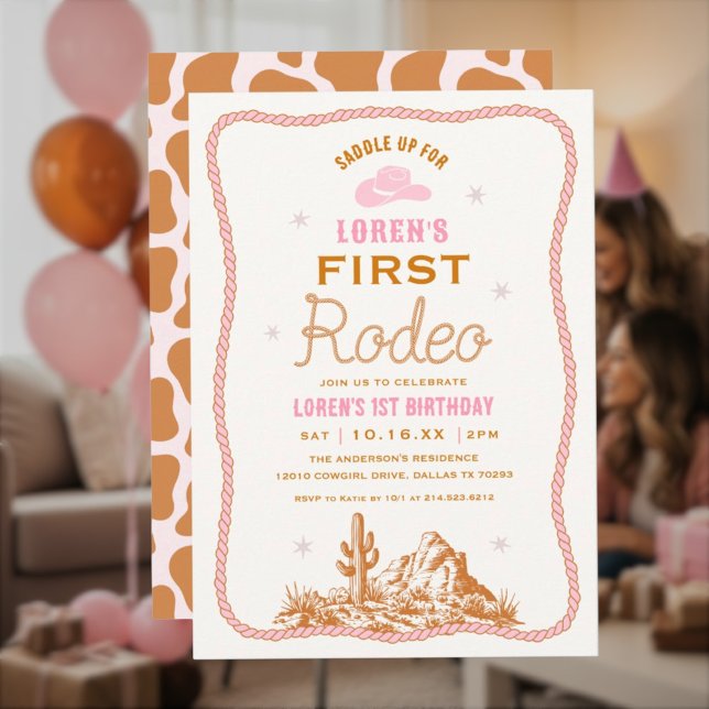 Western First Rodeo Cowgirl 1st Birthday Invitation (Creator Uploaded)